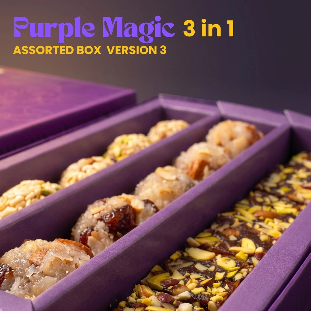 Assorted Dryfruit Sweet Box – 3in1 Version 3 | Kaju Pista Ladoo, Energy Ball & Khajur Chikki