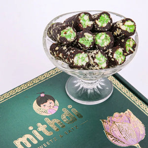 Anjir Pista Roll — sugar free sweets Surat, healthy Gujarati mithai with figs and pistachios | Mithdi