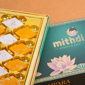Kesar Katli — saffron cashew katli from Mithdi, buy Indian sweets online, best sweet shop Mota Varachha