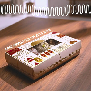 Elegant packaging of Mini Assorted Sweets Box by Mithdi, ideal for buy sweets gift online and diwali sweets online orders in India.