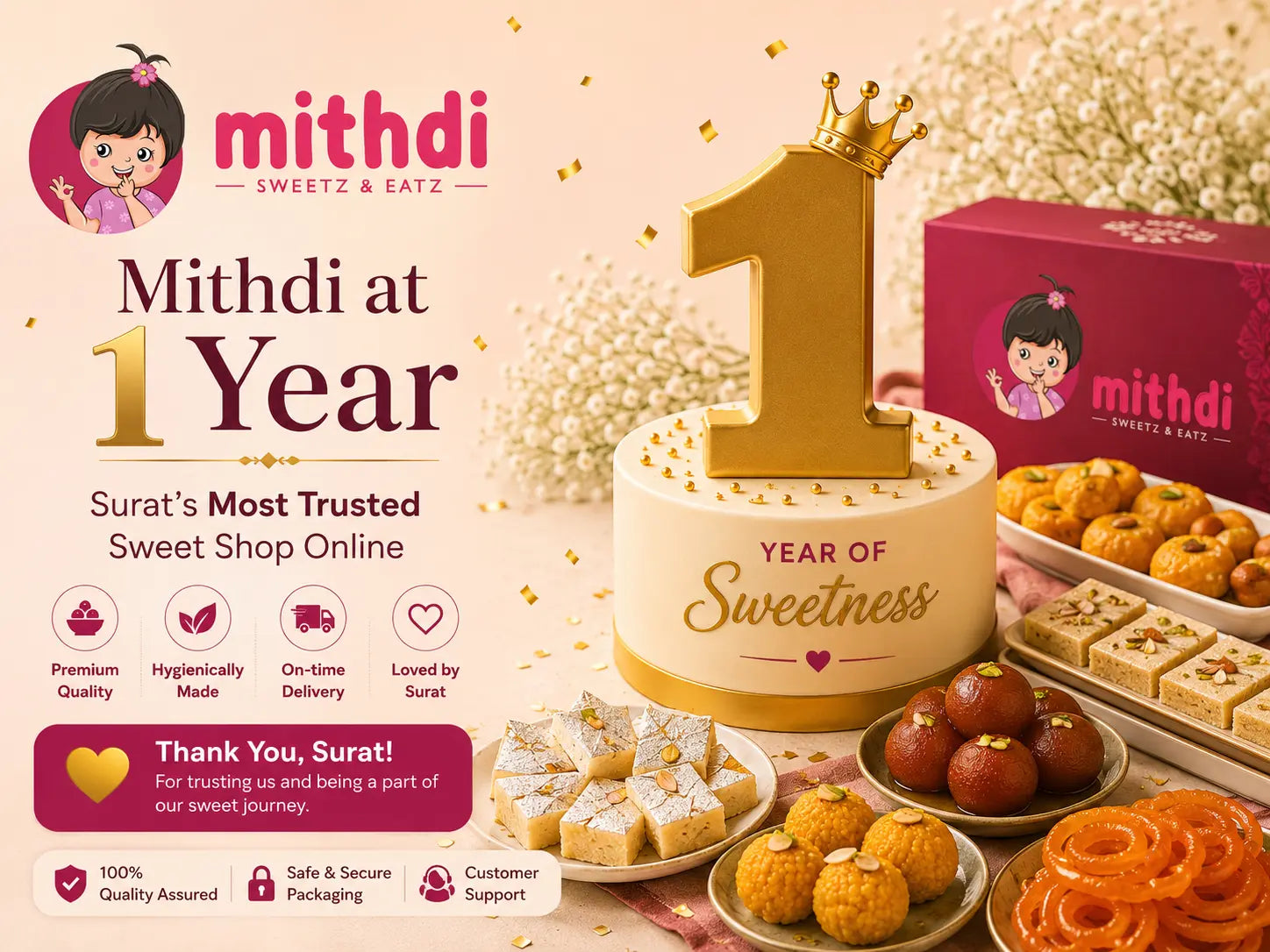 Mithdi at 1 Year: Surat's Most Trusted Sweet Shop Online
