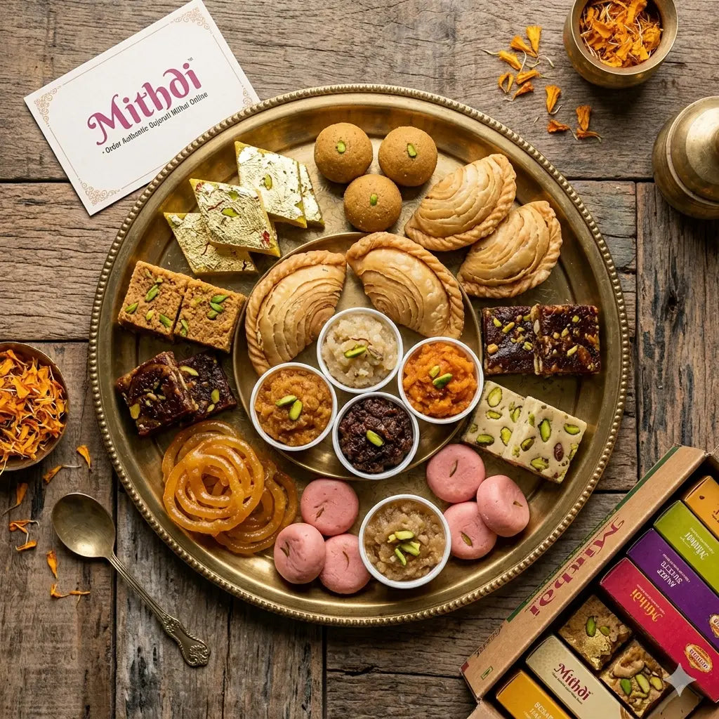 A happy customer receiving a box of authentic Gujarati mithai delivered from Mithdi in Bangalore.