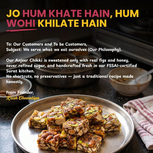 A message from the founder of Mithdi Sweets regarding the commitment to quality and traditional recipes.