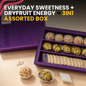 Everyday sweetness and dry fruit energy in a 3-in-1 assorted mithai gift box.